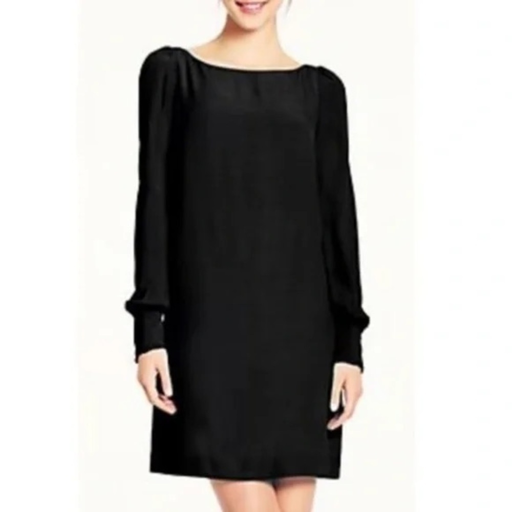 Kate Spade Cordette Black Crepe Shift Dress Sz 6 Long Sleeve Boat Neck LBD